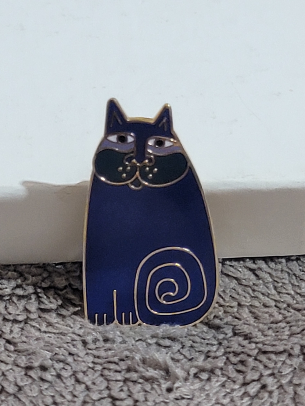Laurel Burch Deep Blue Cat Enamel Pin with Gold Outline